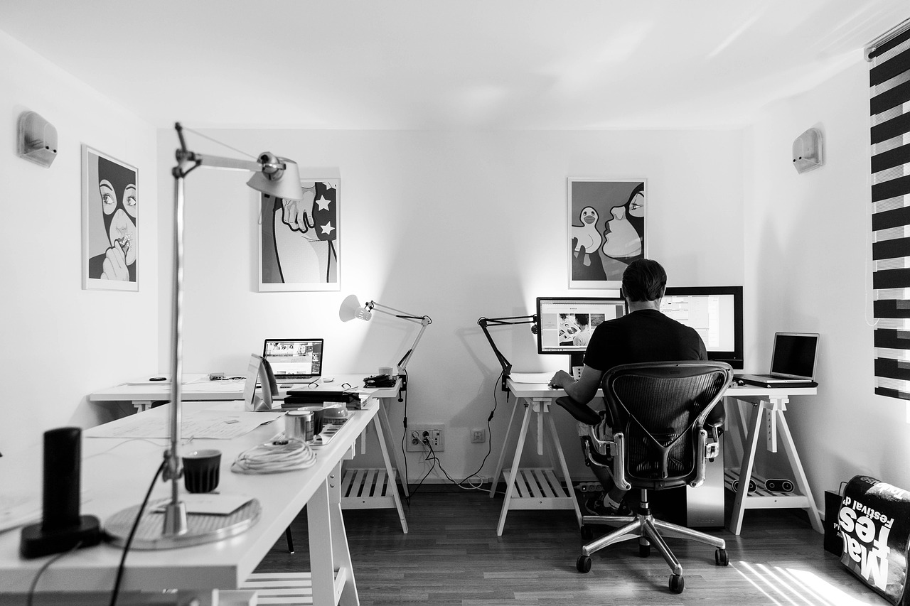 office, work, desk, computer, workplace, indoor, business, home office, designer, web developer, gra